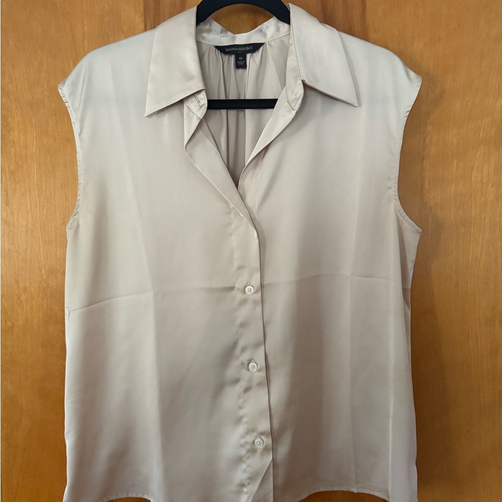 Banana Republic Beige Satin Button Down Shirt